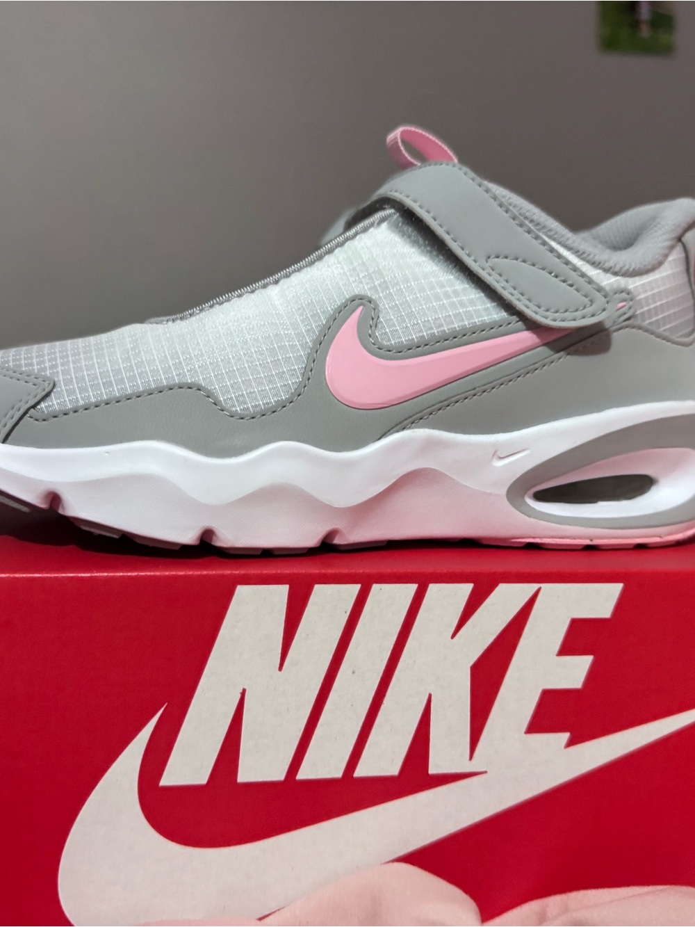 Nike Kids Grey and Pink Swoosh Strap Sneakers